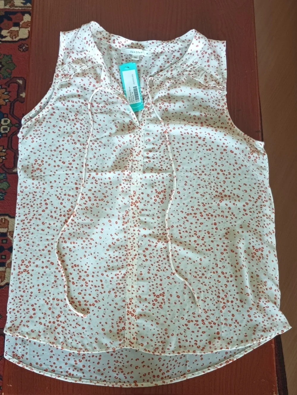 fun 2 fun Cream Sleeveless Tie-Neck Camisole with Rust Dot Print